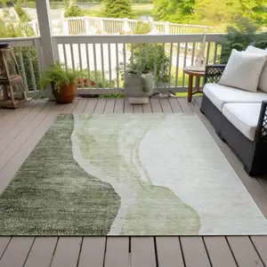 Photo of Olive Green And Beige Abstract Washable Indoor Outdoor Area Rug