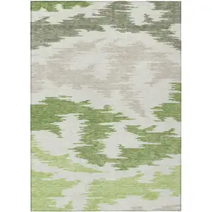 Photo of Olive Green And Beige Abstract Washable Indoor Outdoor Area Rug