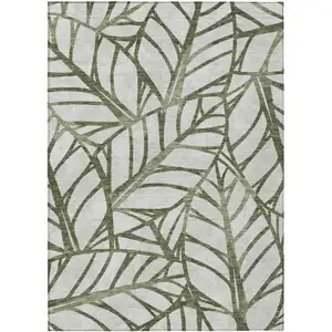 Photo of Olive Green And Beige Floral Washable Indoor Outdoor Area Rug