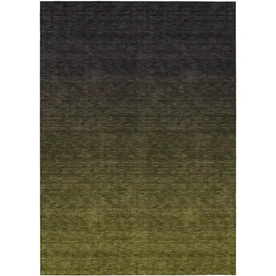 Olive Green And Charcoal Abstract Washable Indoor Outdoor Area Rug Photo 2