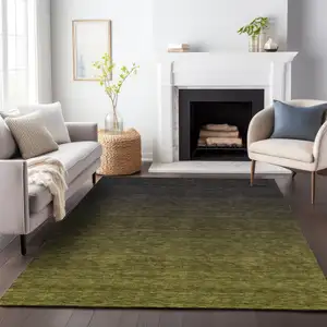 Photo of Olive Green And Charcoal Abstract Washable Indoor Outdoor Area Rug