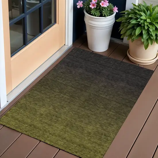 Olive Green And Charcoal Abstract Washable Indoor Outdoor Area Rug Photo 1