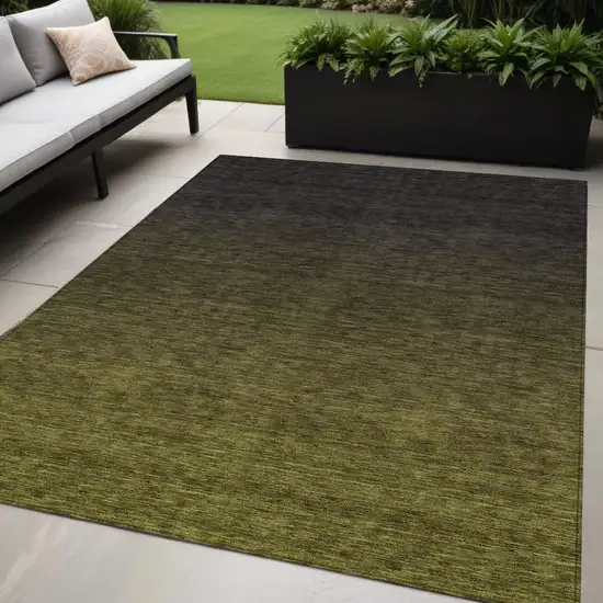 Olive Green And Charcoal Abstract Washable Indoor Outdoor Area Rug Photo 1