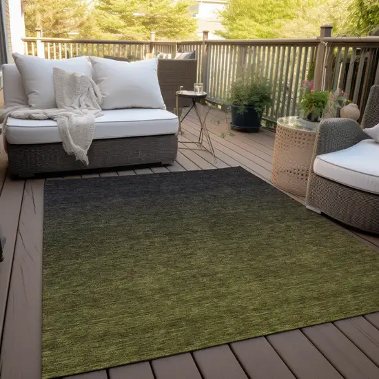 Olive Green And Charcoal Abstract Washable Indoor Outdoor Area Rug Photo 8