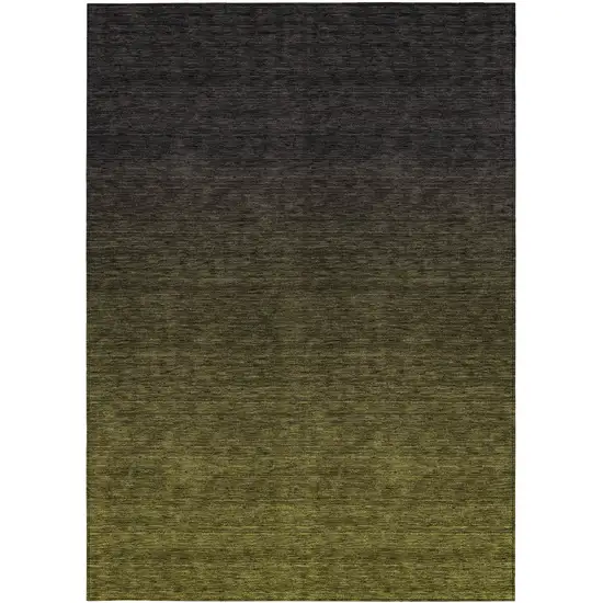 Olive Green And Charcoal Abstract Washable Indoor Outdoor Area Rug Photo 7