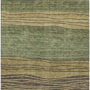 Photo of Olive Green And Chocolate Striped Washable Indoor Outdoor Area Rug