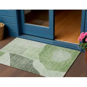 Photo of Olive Green And Fern Green Abstract Washable Indoor Outdoor Area Rug