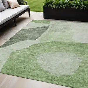 Photo of Olive Green And Fern Green Abstract Washable Indoor Outdoor Area Rug