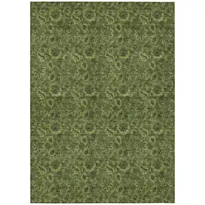 Photo of Olive Green And Fern Green Floral Washable Indoor Outdoor Area Rug