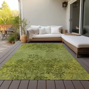 Photo of Olive Green And Fern Green Floral Washable Indoor Outdoor Area Rug