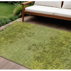 Photo of Olive Green And Fern Green Floral Washable Indoor Outdoor Area Rug