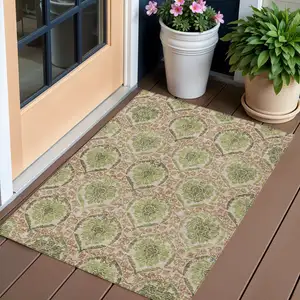 Photo of Olive Green And Fern Green Medallion Washable Indoor Outdoor Area Rug