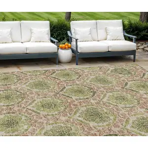 Photo of Olive Green And Fern Green Medallion Washable Indoor Outdoor Area Rug