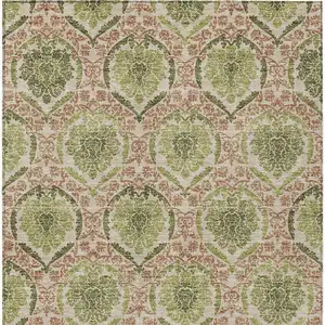 Photo of Olive Green And Fern Green Medallion Washable Indoor Outdoor Area Rug