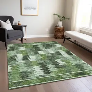 Photo of Olive Green And Fern Green Southwestern Washable Indoor Outdoor Area Rug