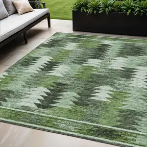 Photo of Olive Green And Fern Green Southwestern Washable Indoor Outdoor Area Rug