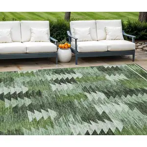 Photo of Olive Green And Fern Green Southwestern Washable Indoor Outdoor Area Rug