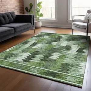 Photo of Olive Green And Fern Green Southwestern Washable Indoor Outdoor Area Rug