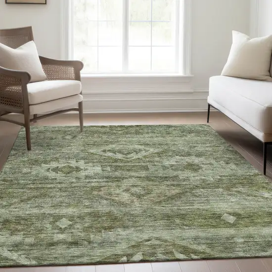 Olive Green And Fern Green Southwestern Washable Indoor Outdoor Area Rug Photo 8