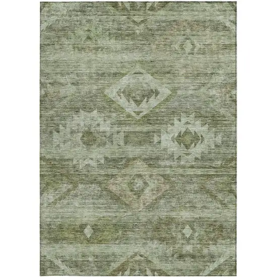 Olive Green And Fern Green Southwestern Washable Indoor Outdoor Area Rug Photo 6