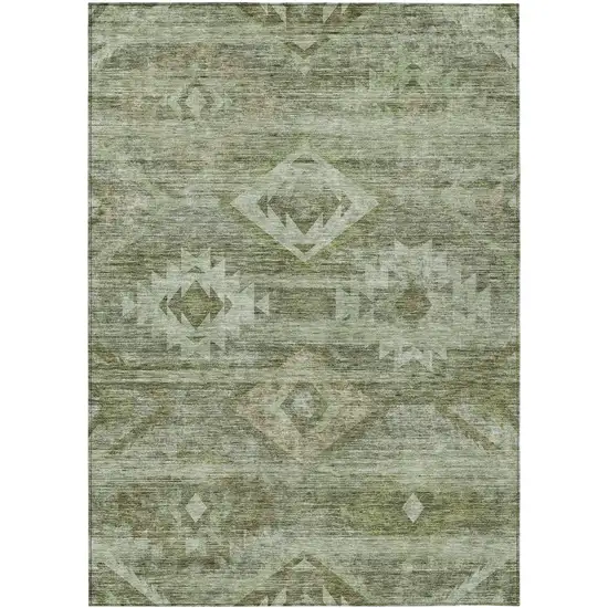 Olive Green And Fern Green Southwestern Washable Indoor Outdoor Area Rug Photo 2