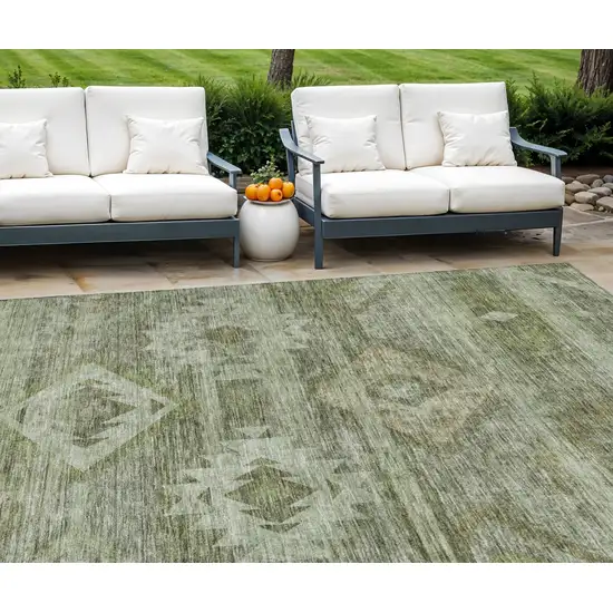 Olive Green And Fern Green Southwestern Washable Indoor Outdoor Area Rug Photo 1