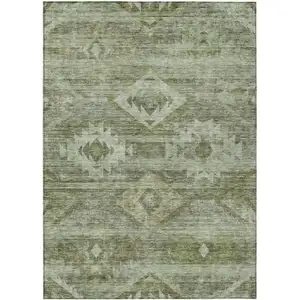 Photo of Olive Green And Fern Green Southwestern Washable Indoor Outdoor Area Rug