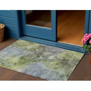 Photo of Olive Green And Gray Abstract Washable Indoor Outdoor Area Rug