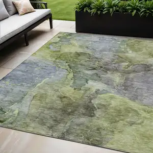 Photo of Olive Green And Gray Abstract Washable Indoor Outdoor Area Rug