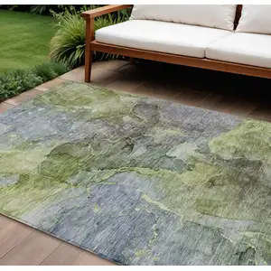 Photo of Olive Green And Gray Abstract Washable Indoor Outdoor Area Rug