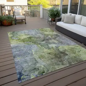 Photo of Olive Green And Gray Abstract Washable Indoor Outdoor Area Rug