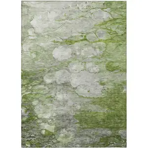 Photo of Olive Green And Gray Abstract Washable Indoor Outdoor Area Rug