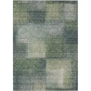 Photo of Olive Green And Gray Abstract Washable Indoor Outdoor Area Rug