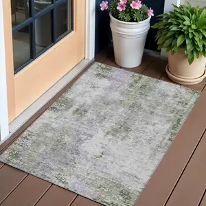 Photo of Olive Green And Gray Abstract Washable Indoor Outdoor Area Rug