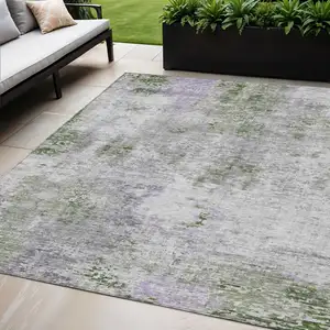 Photo of Olive Green And Gray Abstract Washable Indoor Outdoor Area Rug