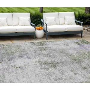 Photo of Olive Green And Gray Abstract Washable Indoor Outdoor Area Rug