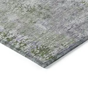 Photo of Olive Green And Gray Abstract Washable Indoor Outdoor Area Rug