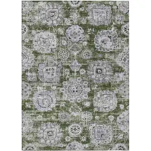 Photo of Olive Green And Gray Floral Washable Indoor Outdoor Area Rug