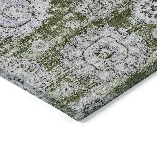 Olive Green And Gray Floral Washable Indoor Outdoor Area Rug Photo 3