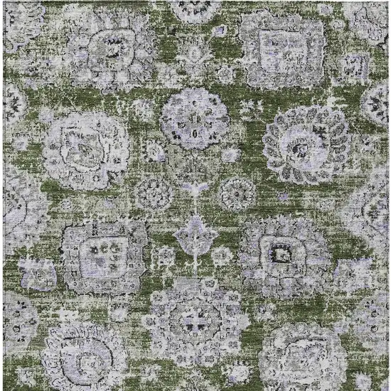 Olive Green And Gray Floral Washable Indoor Outdoor Area Rug Photo 5