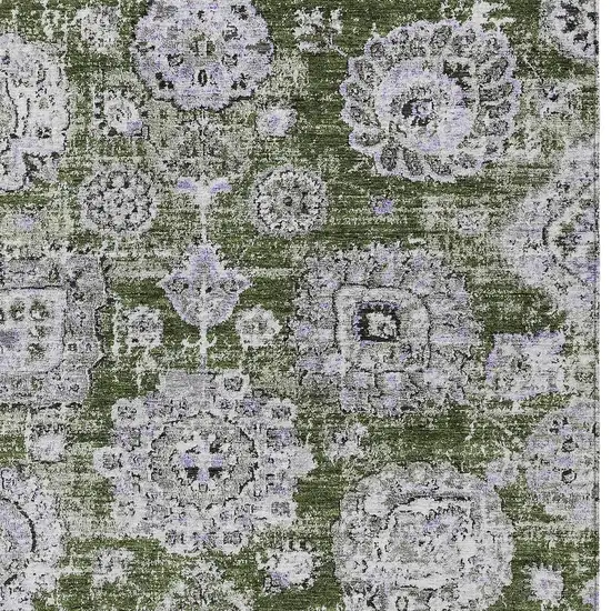 Olive Green And Gray Floral Washable Indoor Outdoor Area Rug Photo 4