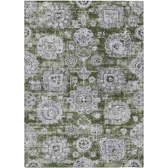 Olive Green And Gray Floral Washable Indoor Outdoor Area Rug Photo 1