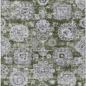 Photo of Olive Green And Gray Floral Washable Indoor Outdoor Area Rug