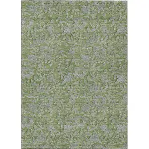 Photo of Olive Green And Gray Floral Washable Indoor Outdoor Area Rug