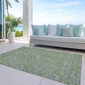 Photo of Olive Green And Gray Floral Washable Indoor Outdoor Area Rug