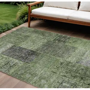 Photo of Olive Green And Gray Patchwork Washable Indoor Outdoor Area Rug