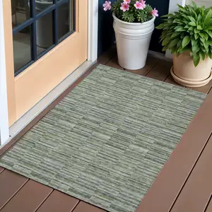 Photo of Olive Green And Gray Striped Washable Indoor Outdoor Area Rug