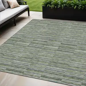 Photo of Olive Green And Gray Striped Washable Indoor Outdoor Area Rug