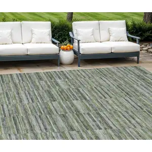 Photo of Olive Green And Gray Striped Washable Indoor Outdoor Area Rug