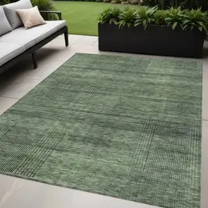 Photo of Olive Green And Gray Striped Washable Indoor Outdoor Area Rug